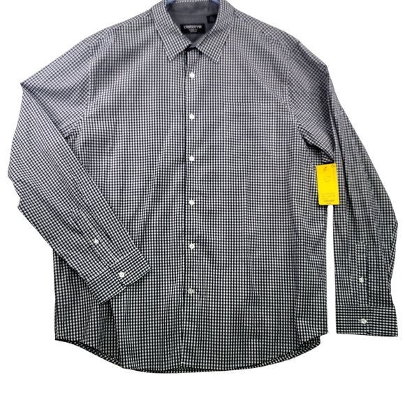 Claiborne Classic Fit Mens Stretch Navy Gingham Button-Down Shirt XXL - Picture 1 of 11